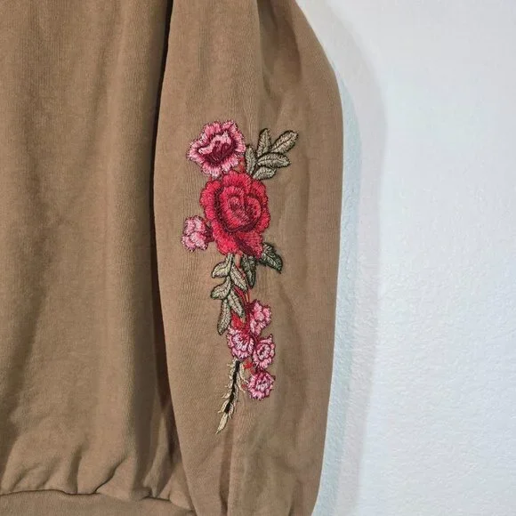 Civil Regime Floral Pullover Sweatshirt Women Large Brown Embroidered Streetwear - Picture 4 of 11